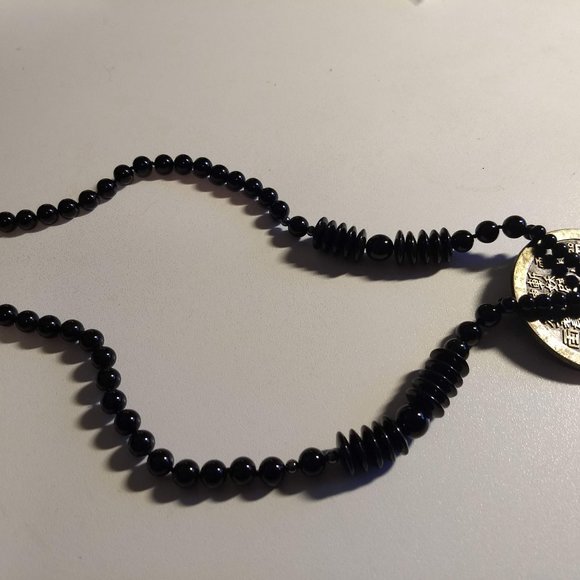 vintage 80s black stone bead necklace Chinese zodiac NWOT - Picture 6 of 10